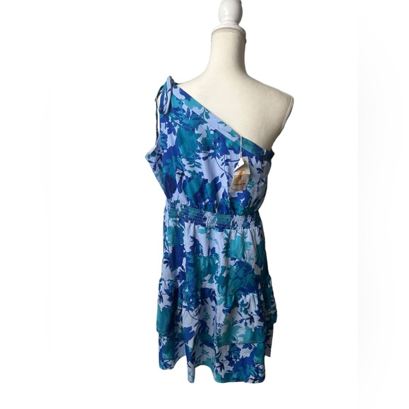 PRETTYGARDEN one shoulder floral Elastic waist Tiered Ruffle Flowy Mini dress - Picture 2 of 7
